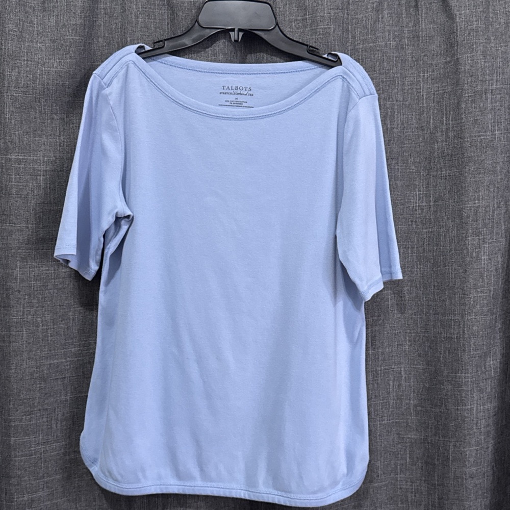Talbots Shirt Womens Small Blue Tshirt Weekend Comfort Stretch Hem 3/4 Sleeve